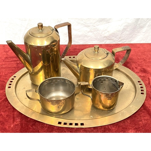 39 - An Austrian secessionist brass 5 piece tea service with square relief + period decoration bearing an... 
