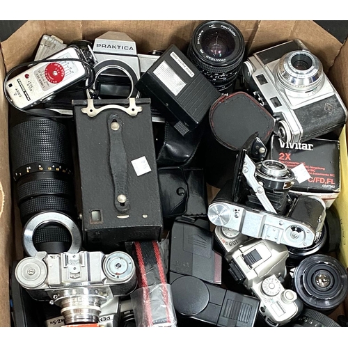 54A - A selection of cameras and photographic accessories including Praktica SLR, Pentax, Baldur, Edixa, A... 