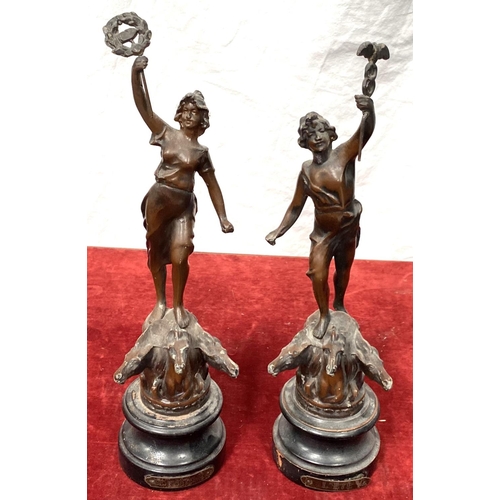 56A - A pair of French spelter figures L'ete and Le Printemps, height 36cm