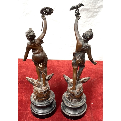 56A - A pair of French spelter figures L'ete and Le Printemps, height 36cm