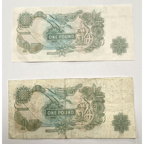 63 - Two page £1 notes (one with second number offset)