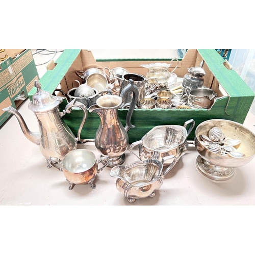 698 - A silver plated gallery tray and various silver plated part tea sets etc.