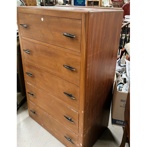 967 - A 1950's stained walnut chest of 5 drawers