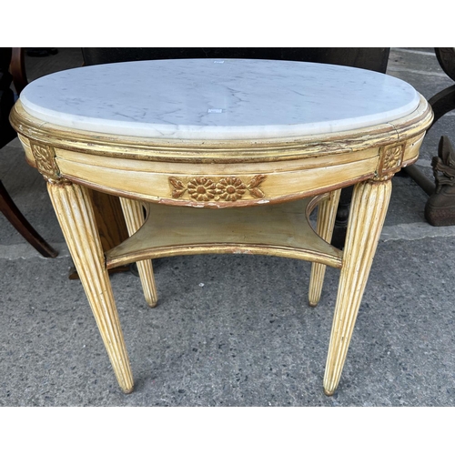 972 - A period style oval occasional table with marble insert and gilt frame