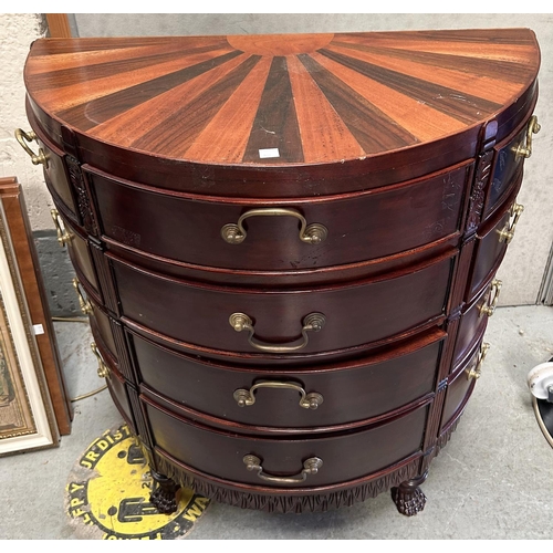 973 - A Georgian style demi-lune mahogany side cabinet with inlaid top and fitted with 12 drawers, width 6... 