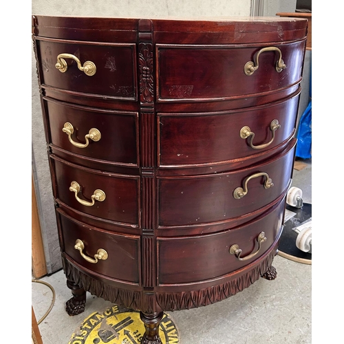 973 - A Georgian style demi-lune mahogany side cabinet with inlaid top and fitted with 12 drawers, width 6... 