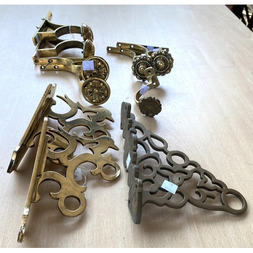 70 - BRASS CURTAIN RAIL BRACKETS, 4 pairs, Victorian and 2 other items