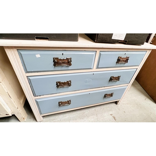 991 - A 1950's narrow full height kitchen cabinet (back panel a.f); a blue and white painted Edwardian che... 