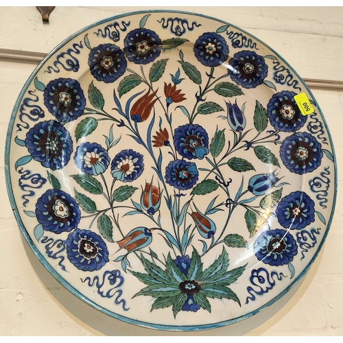 500 - JOSEPH-THEODORE DECK (French 1823-1891) a large Iznik style faience charger blue floral decoration w...