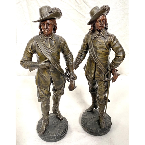 6 - A 19th century pair of bronzed spelter figures depicting 17th century cavaliers, height 40cm
