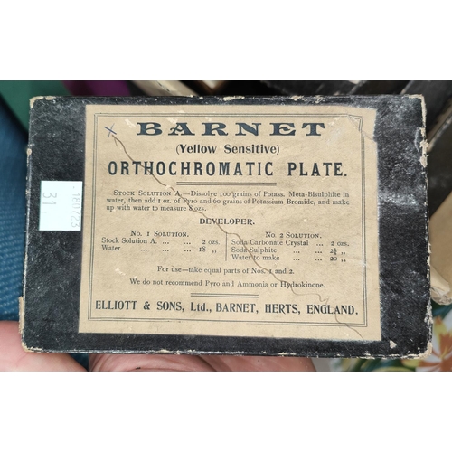31 - Six boxes of photographic negatives on glass:  Barnet Orthochromatic Plate
