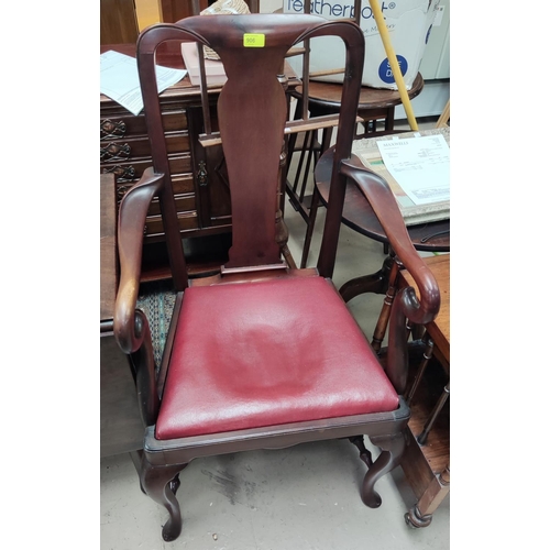 868 - A good quality mahogany Queen Anne style carver chair with scrolling arm; a large brown leather effe... 