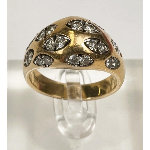 718 - An 18 carat hallmarked gold dress ring set with pairs of diamonds in 12 lozenge shaped insets, 24 di... 