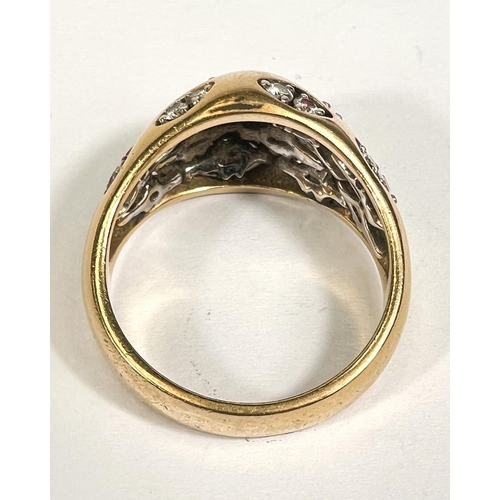 718 - An 18 carat hallmarked gold dress ring set with pairs of diamonds in 12 lozenge shaped insets, 24 di... 