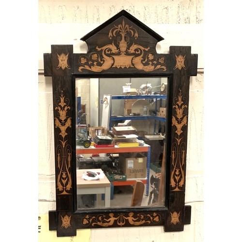 110 - A 19th century rectangular wall mirror in ebonised marquetry architectural frame