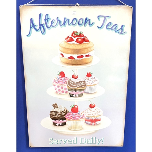 112 - A large antique effect enamel advertising sign:  Afternoon Tea, height 70cm
