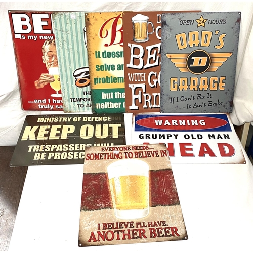 113 - Four antique effect enamel advertising signs:  Beer, height 40cm and three others