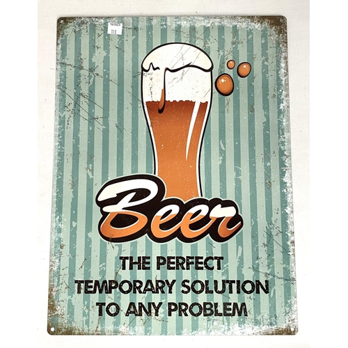 113 - Four antique effect enamel advertising signs:  Beer, height 40cm and three others