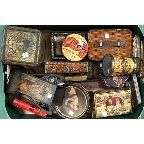 117 - A collection of early/mid 20th century tins, mainly confectionery:  Edward VII & George V corona... 