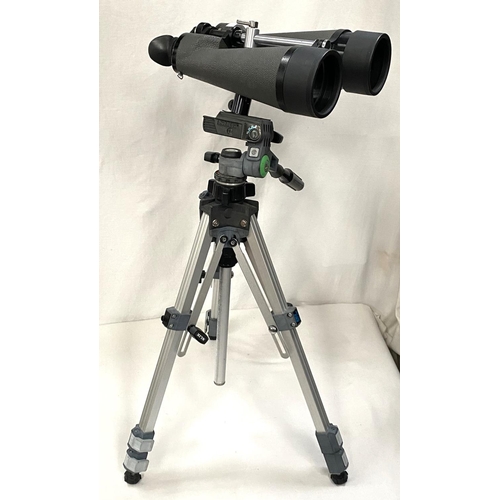 119 - A large pair of binoculars:  Swift Satellite 80x 20, on tripod stand