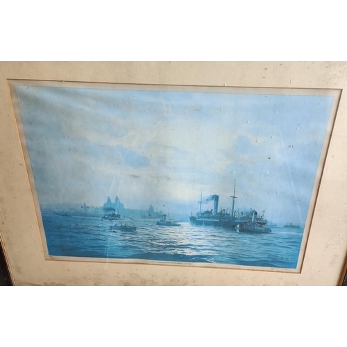 154B - Two large framed prints after Gordon Ellis of shipping scenes