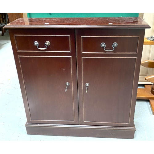 16 - A brass framed display case 90 x 70cm and a mahogany cabinet