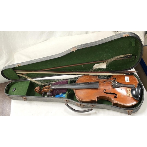 160 - A 19th century violin and 2 bows in hard case