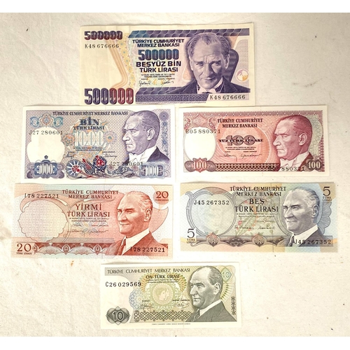 19C - TURKEY: 6 banknotes 1970