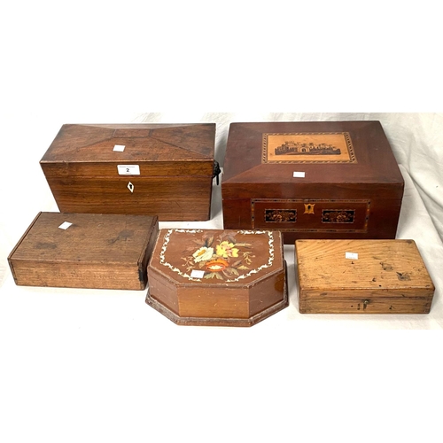 2 - A 19th century mahogany work/jewellery box with Tunbridge inlay; a 19th century mahogany sarcophagus... 