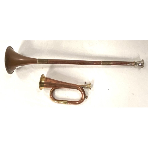 21 - A 19th century copper hunting horn, lettered: 