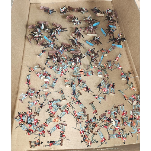 218 - A large collection of painted plastic military table top miniatures, Napoleonic's and Waterloo, 1:72... 
