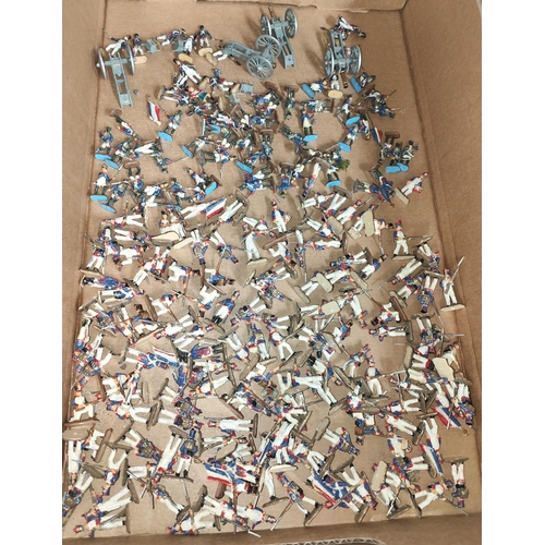 218 - A large collection of painted plastic military table top miniatures, Napoleonic's and Waterloo, 1:72... 