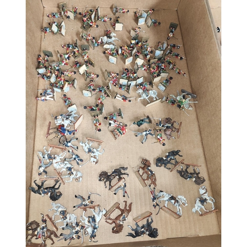 218 - A large collection of painted plastic military table top miniatures, Napoleonic's and Waterloo, 1:72... 