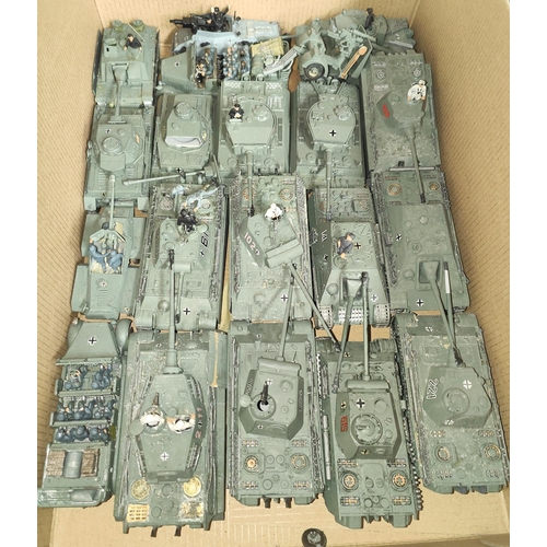 222 - A good collection of painted plastic military table top miniatures, German tanks and vehicles World ... 