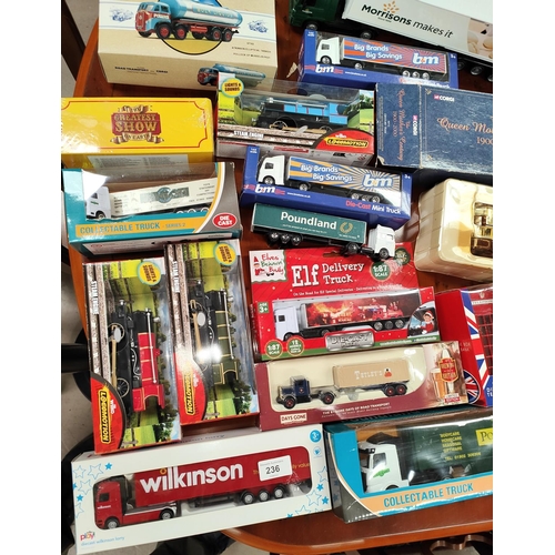 236 - A selection of mainly boxed diecast lorry and long haulage vehicles and other including Corgi Classi... 