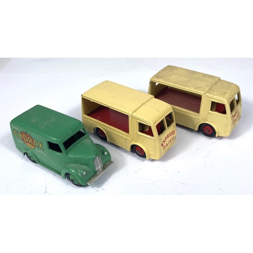 357 - DINKY TOY'S: 454 a Trojan Cydrax van; two 490 N.B.C Electric 30V vans, in cream with red hub caps, J... 