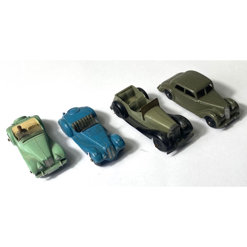 365 - DINKY TOYS: 102 M.G. Midget, pale green body cream interior and hubcaps, 38A Frazer-Nash blue body a... 