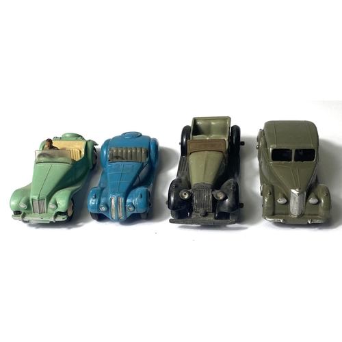 365 - DINKY TOYS: 102 M.G. Midget, pale green body cream interior and hubcaps, 38A Frazer-Nash blue body a... 