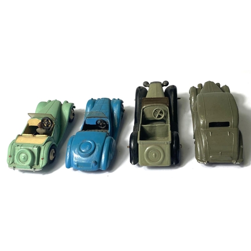 365 - DINKY TOYS: 102 M.G. Midget, pale green body cream interior and hubcaps, 38A Frazer-Nash blue body a... 