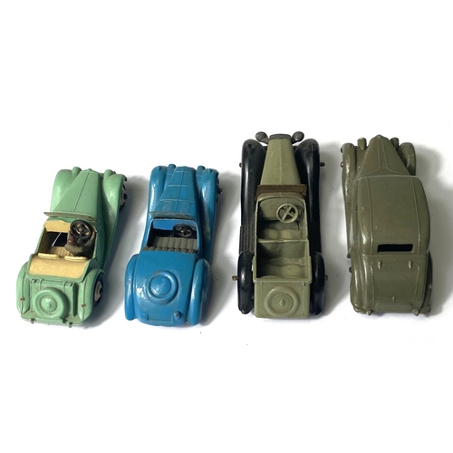 365 - DINKY TOYS: 102 M.G. Midget, pale green body cream interior and hubcaps, 38A Frazer-Nash blue body a... 