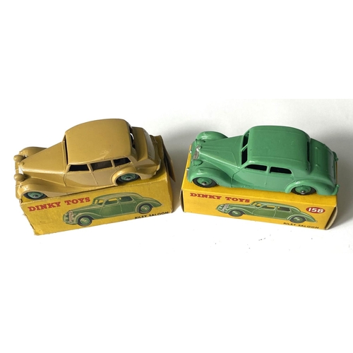 368 - DINKY TOYS: 158 Riley Saloon light green body and hubcaps in original box; 151 Triumph Saloon tan bo... 