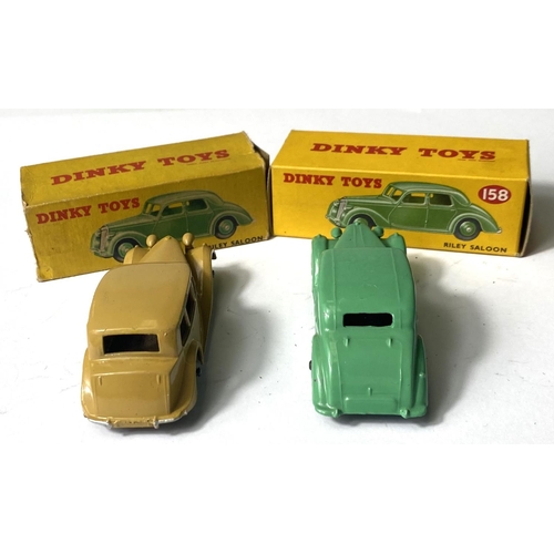 368 - DINKY TOYS: 158 Riley Saloon light green body and hubcaps in original box; 151 Triumph Saloon tan bo... 