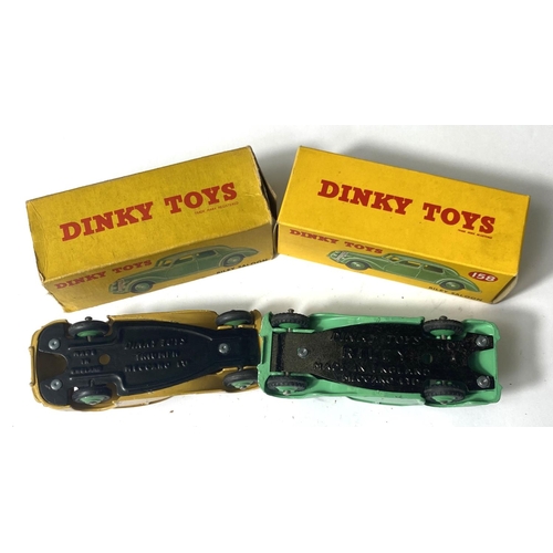 368 - DINKY TOYS: 158 Riley Saloon light green body and hubcaps in original box; 151 Triumph Saloon tan bo... 