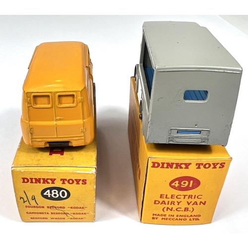 370 - DINKY TOYS: 480 Bedford 10-CWT van 'Kodak' in original box; 491 Electric Dairy Van (N.C.B) 'Express ... 