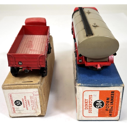 372 - DINKY SUPERTOYS: 504 Foden 14-Ton Tanker in grey and red in original box; 521 Bedford Articulated Lo... 