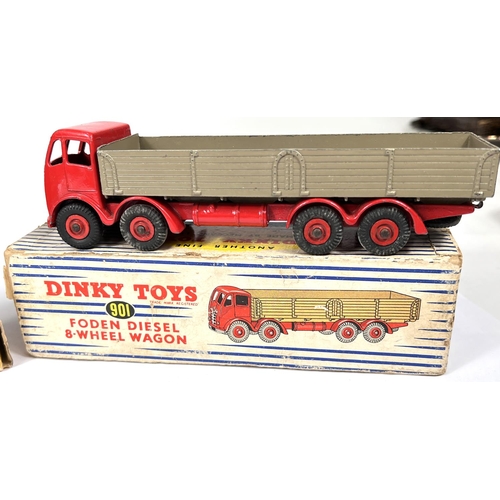 376 - DINKY TOYS: 901 Foden Diesel 8-Wheel Wagon in red and grey with box and a 621 3-Ton Army Wagon in or... 