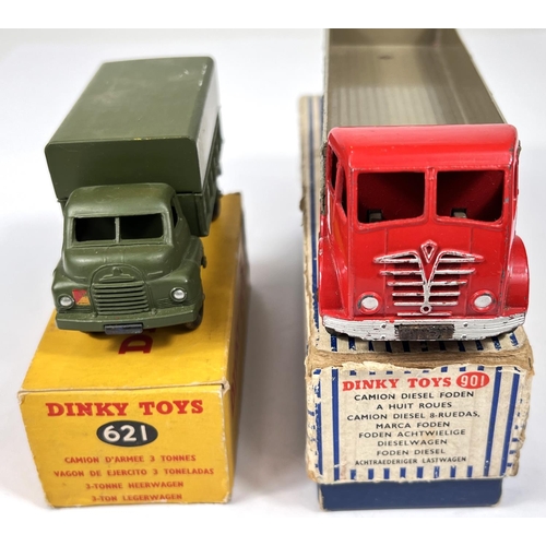 376 - DINKY TOYS: 901 Foden Diesel 8-Wheel Wagon in red and grey with box and a 621 3-Ton Army Wagon in or... 