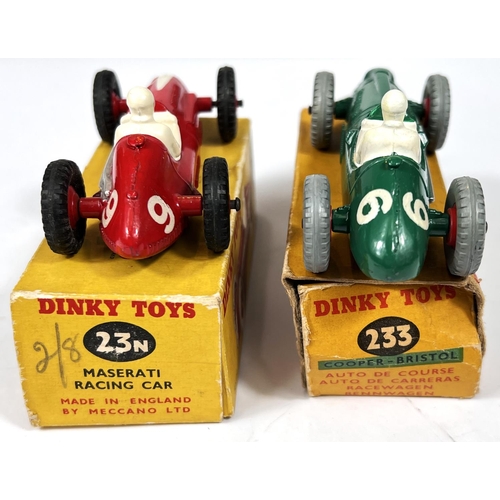 378 - DINKY TOYS: 23N Maserati Racing Car in red with black tires and red hubcaps in box; 233 Cooper-Brist... 