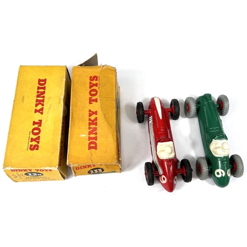 378 - DINKY TOYS: 23N Maserati Racing Car in red with black tires and red hubcaps in box; 233 Cooper-Brist... 