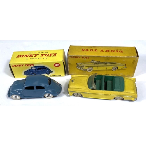 391 - DINKY TOYS: 181 Volkswagen Beetle in blue with white wheels and chrome hubcaps in box; 24A Chrysler ... 